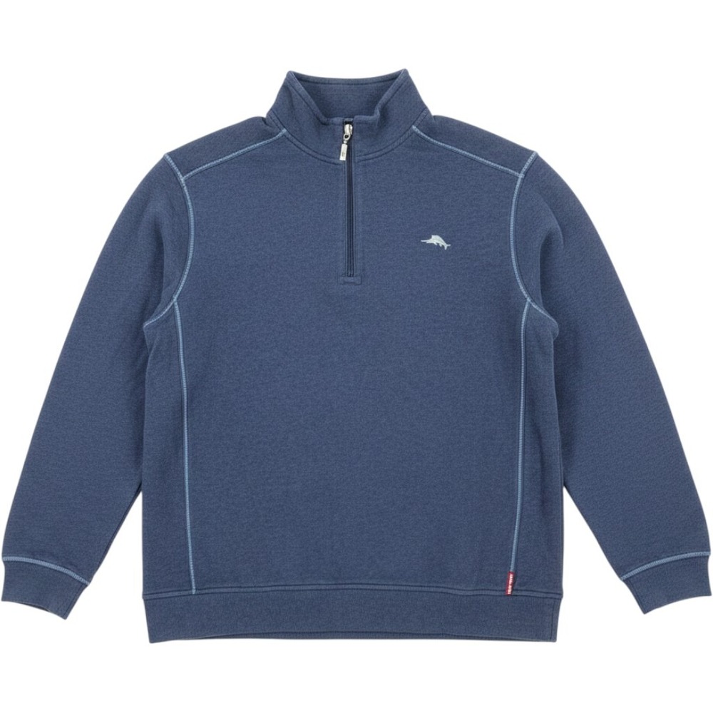 Tommy Bahama Pullover Mens XL Blue Relax Quarter Zip Ribbed Knit Marlin Logo
